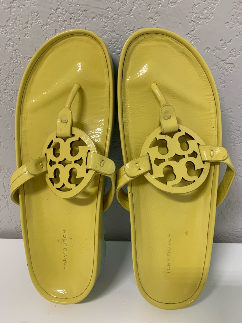 Tory Burch Yellow Patent Logo Thong Sandals